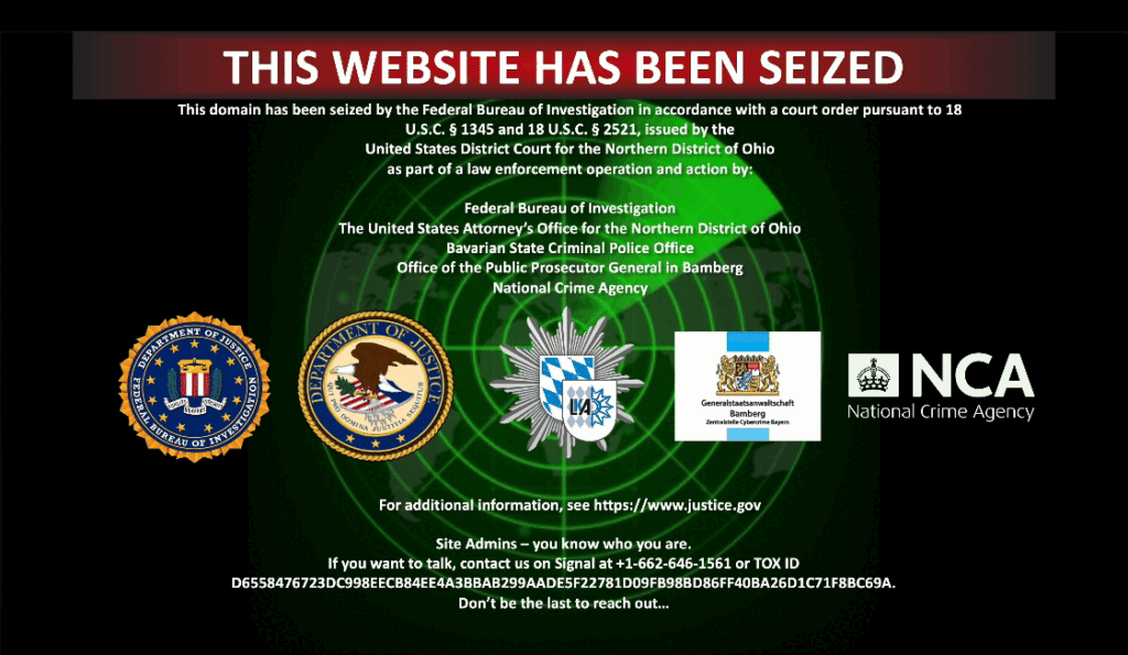 According to TechCrunch, the above FBI seizure notice appears on the the Radar/Dispossessor ransomware and extortion gang website. Image Credits: FBI. Unfortunately, specific domain names seized haven't been publicly released. Image credit: FBI. 